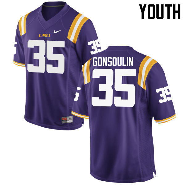 Youth LSU Tigers #35 Jack Gonsoulin College Football Jerseys Game-Purple - Click Image to Close